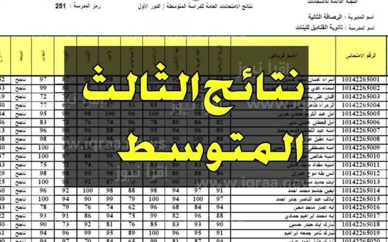 نتائج الثالث المتوسط دور اول العراق 2024 عبر موقع وزارة التربية العراقية epedu.gov.iq او موقع نتائجنا